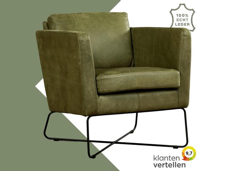 Leren fauteuil Crossover - Kenia Olive (olijf), Huis en Inrichting, Fauteuils, 50 tot 75 cm, 75 tot 100 cm, Nieuw, Leer, Ophalen of Verzenden
