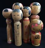 Gesigneerde / Japanse vintage houten Kokeshi-pop (H: 13-21, Antiek en Kunst