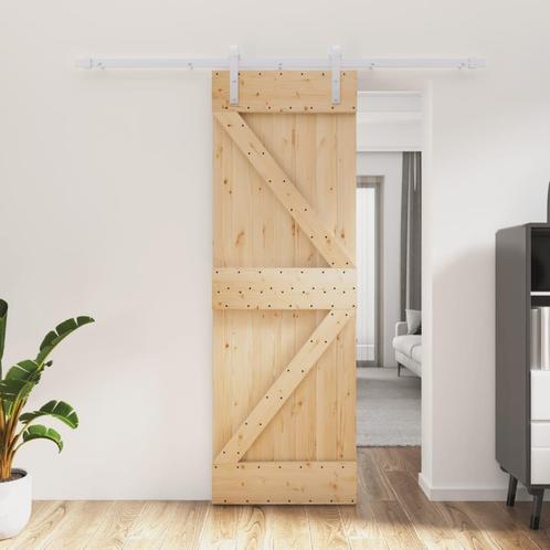 vidaXL Schuifdeur met beslag 70x210 cm massief grenenhout, Doe-het-zelf en Verbouw, Deuren en Horren, Nieuw, Verzenden