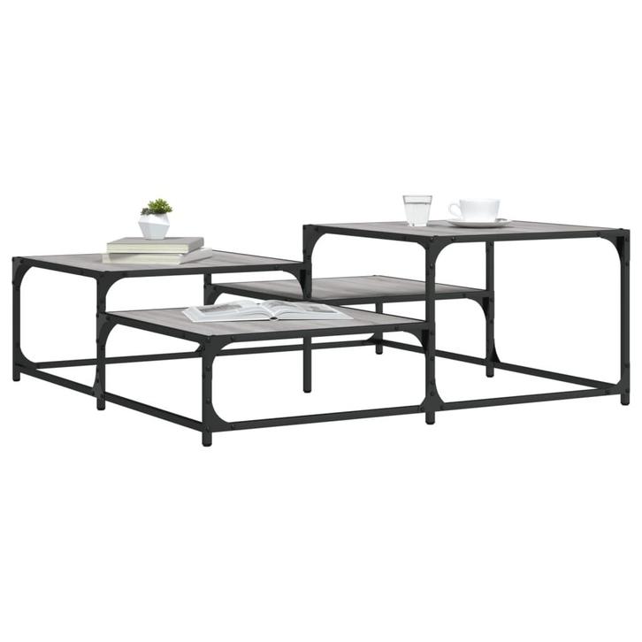 vidaXL Salontafel 107x107x40 cm bewerkt hout grijs sonoma, Huis en Inrichting, Tafels | Salontafels, 100 tot 150 cm, Vierkant