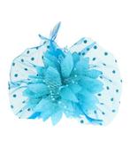 Duckklem XL Bloem 12cm Tule Kralen Veren Aqua Blauw, Nieuw