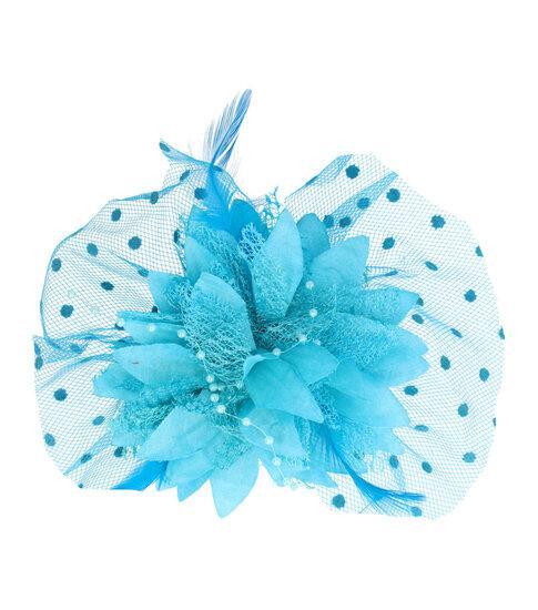 Duckklem XL Bloem 12cm Tule Kralen Veren Aqua Blauw, Sieraden, Tassen en Uiterlijk, Uiterlijk | Haarverzorging