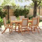 vidaXL 7-delige Tuinset massief acaciahout en textileen, Tuin en Terras, Tuinsets en Loungesets, 6 zitplaatsen, Nieuw, Tuinset