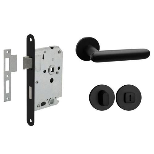 Deurbeslag set met WC-slot en deurklink Rinnovo zwart, Doe-het-zelf en Verbouw, Hang- en Sluitwerk, Klink of Kruk, Nieuw, Overige materialen