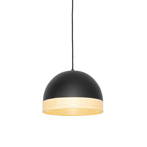 Oosterse hanglamp zwart met rotan 30 cm - Magna Rotan, Huis en Inrichting, Lampen | Hanglampen, Nieuw, Overige materialen, 75 cm of meer