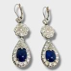 Hangoorbellen - 14 karaat Witgoud, Vintage blauwe saffier, Sieraden, Tassen en Uiterlijk, Antieke sieraden