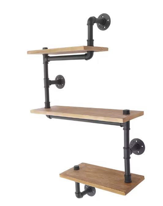 Wandrek 3 Lagen – Industrieel Hout en Metaal Muurplank, Huis en Inrichting, Kasten | Wandmeubels, Nieuw, Verzenden