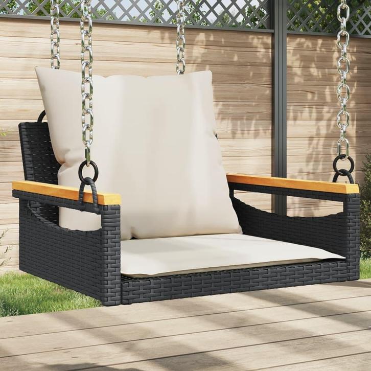 vidaXL Schommelbank met kussens 63x62x40 cm poly rattan, Tuin en Terras, Tuinbanken, Nieuw, Rotan, Verzenden