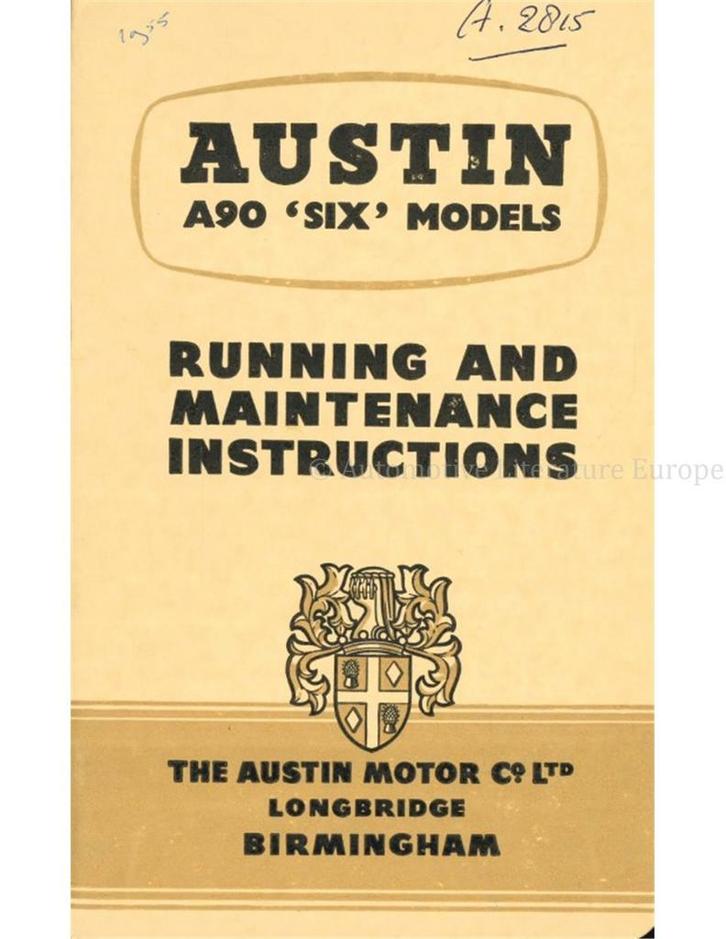 1955 AUSTIN A90 SIX INSTRUCTIEBOEKJE ENGELS, Auto diversen, Handleidingen en Instructieboekjes