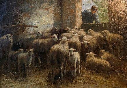 Cor Bouter/C.Verschuur (1888-1966) - Schapen in de stal, Antiek en Kunst, Kunst | Schilderijen | Klassiek