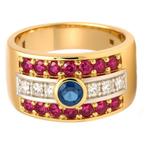 Ring - 18 karaat Geel goud, Rubino - Zaffiro - Diamante -, Sieraden, Tassen en Uiterlijk, Ringen, Nieuw