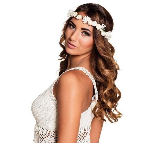 Bloemen Hoofdband Ibiza Wit, Kleding | Dames, Carnavalskleding en Feestkleding, Verzenden