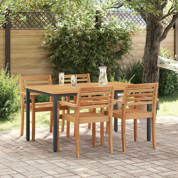 vidaXL Buiten Tafel Natuurlijk en Zwart 150 x 90 x 75 cm, Tuin en Terras, Tuintafels, Nieuw, Verzenden