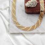 Gouden brede collier | 40,5 cm (schakelketting, ketting), Goud, Gebruikt, Ophalen of Verzenden, Overige kleuren