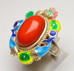 Zonder Minimumprijs - Ring Zilver Koraal - Cloisonne-email, Sieraden, Tassen en Uiterlijk, Ringen, Nieuw
