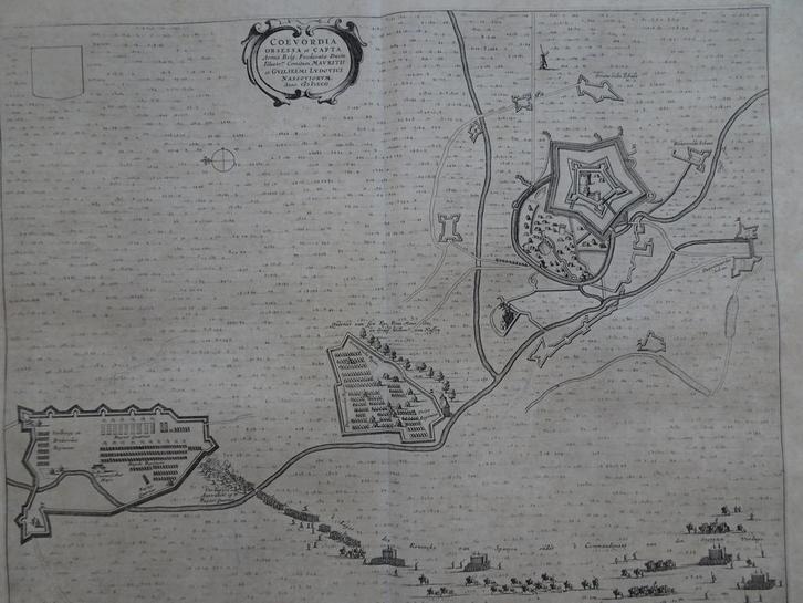 gravure beleg vesting Coevorden onder Maurits, W. Blaeu 1649, Antiek en Kunst, Kunst | Etsen en Gravures, Verzenden