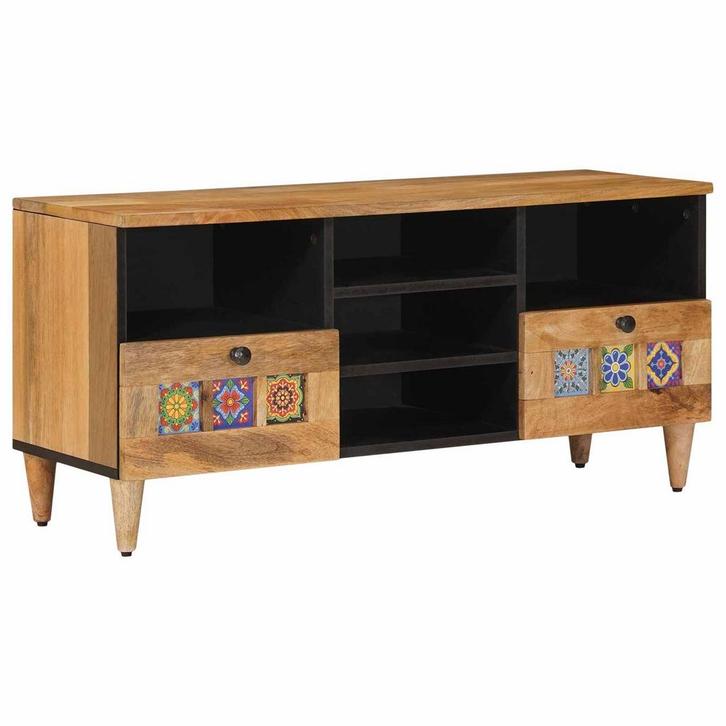 vidaXL TV-kast met lade Naturel 100 x 33 x 46 cm Massief, Huis en Inrichting, Woonaccessoires | Cd- en Dvd-rekken, Nieuw, Verzenden