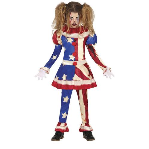 Horror Clown Halloween Kostuum Meisje Blauw Rood, Hobby en Vrije tijd, Feestartikelen, Nieuw, Verzenden
