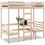 vidaXL Hoogslaper met bureau en stoelen massief grenenhout, 90 cm, Eenpersoons, Bruin, Verzenden