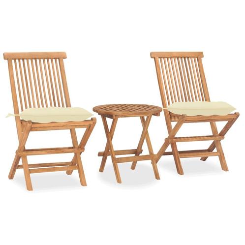 vidaXL 3-delige Tuinset inklapbaar met kussen massief, Tuin en Terras, Tuinsets en Loungesets, Tuinset, Nieuw, 2 zitplaatsen, Teakhout