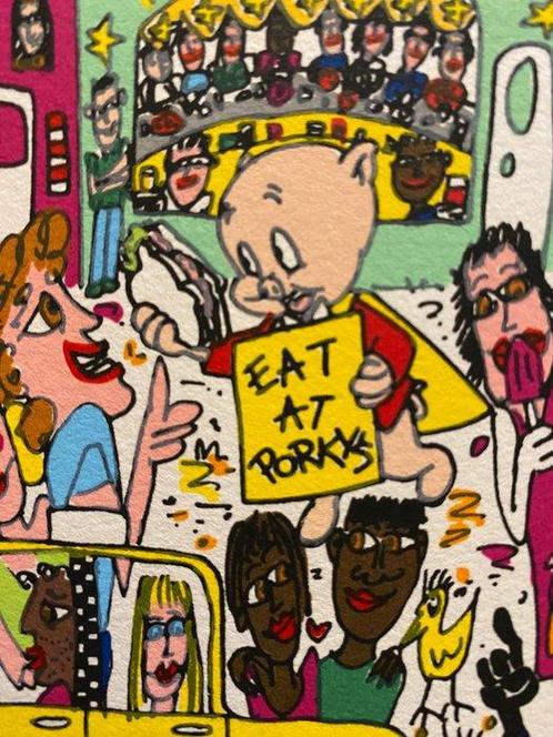 James Rizzi (1950-2011) - Eat at Porkeys, Antiek en Kunst, Kunst | Schilderijen | Modern