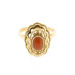 Gouden ring met bloedkoraal | Antiek (vintage, geelgoud), Gebruikt, Overige kleuren, 20 of groter, Ophalen of Verzenden
