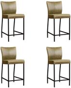 Set van 4 Olijfgroene leren moderne barkrukken - poot vierka, Overige kleuren, Nieuw, Leer, Ophalen of Verzenden