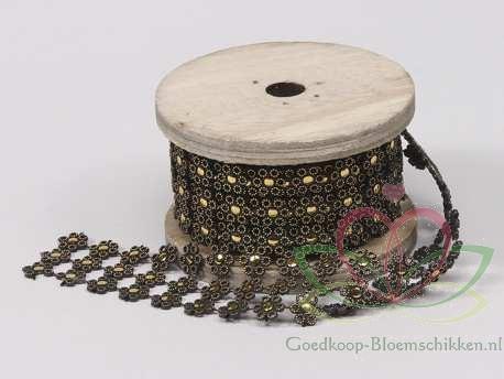 Brocantband bloemen 3 cm. rol 2 meter. goudkleur, Huis en Inrichting, Woonaccessoires | Kunstplanten en Kunstbloemen, Nieuw, Ophalen of Verzenden