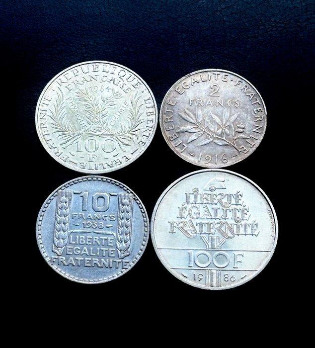 Frankrijk. 100 Francos 1984 e 1986, 10 Francos 1938 e 2, Postzegels en Munten, Munten | Europa | Niet-Euromunten