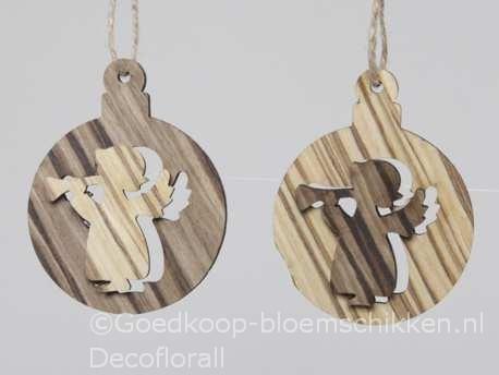 Hangers houten ballen 8cm. met engelen 2d naturel set van 2, Hobby en Vrije tijd, Knutselen, Nieuw, Ophalen of Verzenden