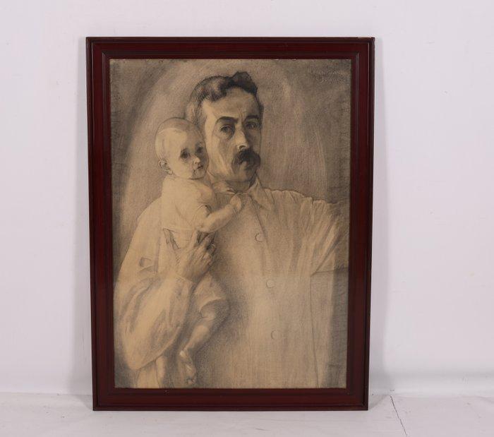 Nicolaas Pieneman (1880-1938) - Vader en kind, Antiek en Kunst, Kunst | Schilderijen | Klassiek