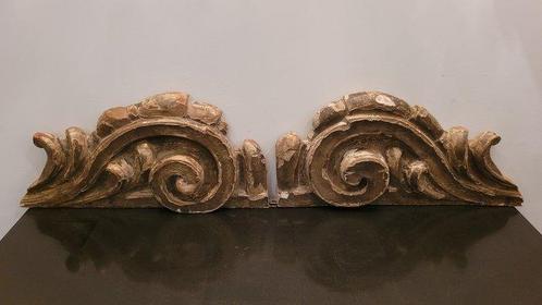Reliëf, Coppia di fregi a voluta - 25 cm - Hout, Antiek en Kunst, Antiek | Overige Antiek