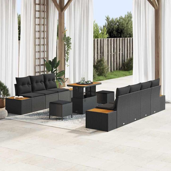 vidaXL Tuin Sofa Set met kussen 10 pcs Zwart Poly riet, Tuin en Terras, Tuinsets en Loungesets, Nieuw, Rotan, Verzenden