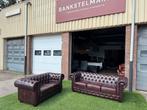Bankstel CHESTERFIELD 3+2 zit banken bordeaux leer, Huis en Inrichting, Banken | Bankstellen, Design, Zo goed als nieuw, Rechte bank