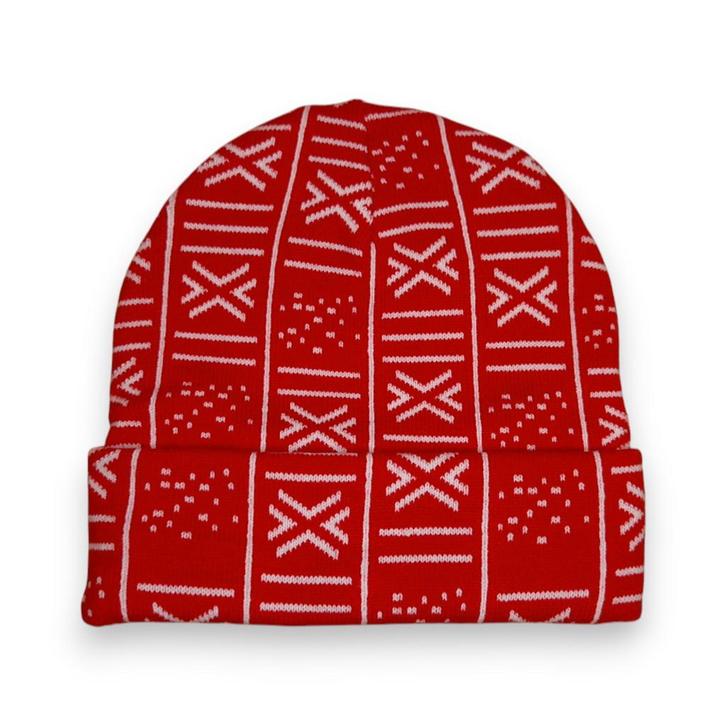 Afrikaanse Print Wintermuts / Beanie - Rood Wit Bogolan, Hobby en Vrije tijd, Stoffen en Lappen, Nieuw, Ophalen of Verzenden