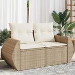 vidaXL Tuinbank 2-zits met kussens poly rattan beige, Verzenden, Nieuw, Rotan