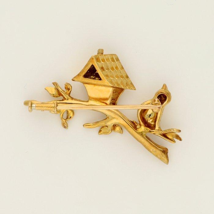 Broche - 14 karaat Geel goud - Diamant - Spinel, Sieraden, Tassen en Uiterlijk, Antieke sieraden