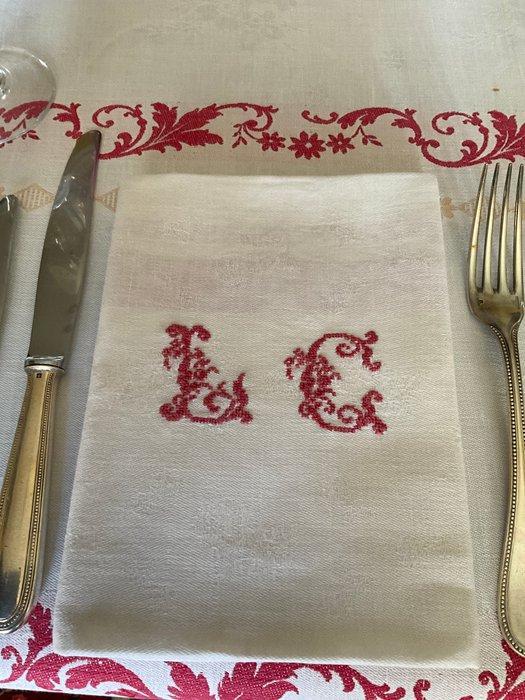 Vroege 20e eeuw damast linnen servetten met initialen L.C. -, Antiek en Kunst, Antiek | Kleden en Textiel