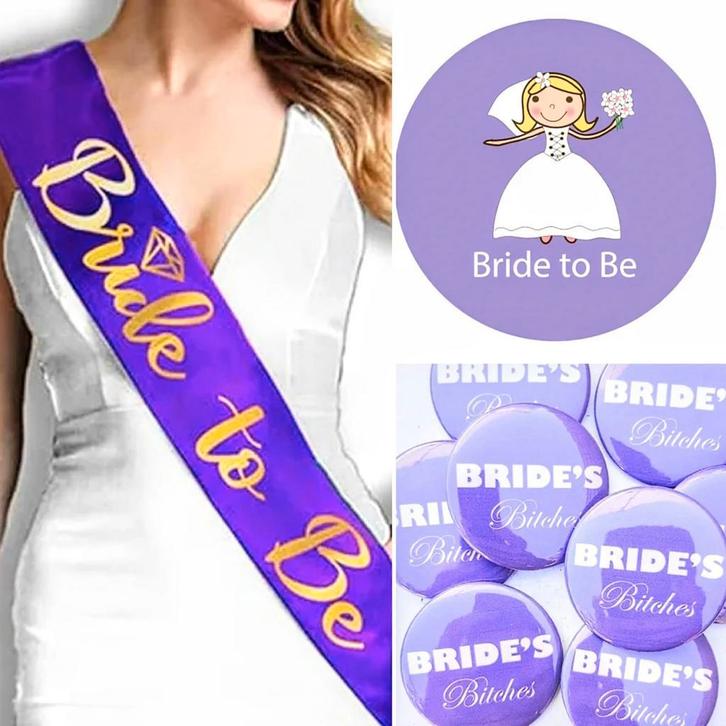 12-delige Bride to Be en Brides Bitches paars, Kleding | Dames, Trouwkleding en Trouwaccessoires, Paars, Nieuw, Accessoires, Verzenden