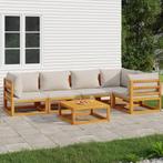 vidaXL 6-delige Loungeset met lichtgrijze kussens massief, Tuin en Terras, Tuinsets en Loungesets, Verzenden, Nieuw, Hardhout