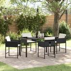 vidaXL 5-delige Eetset voor in de tuin met kussens in zwart, Tuin en Terras, Verzenden, Nieuw, Rotan