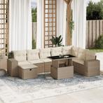 vidaXL 9-delige Loungeset met kussens poly rattan beige, Verzenden, Nieuw, Rotan, Loungeset
