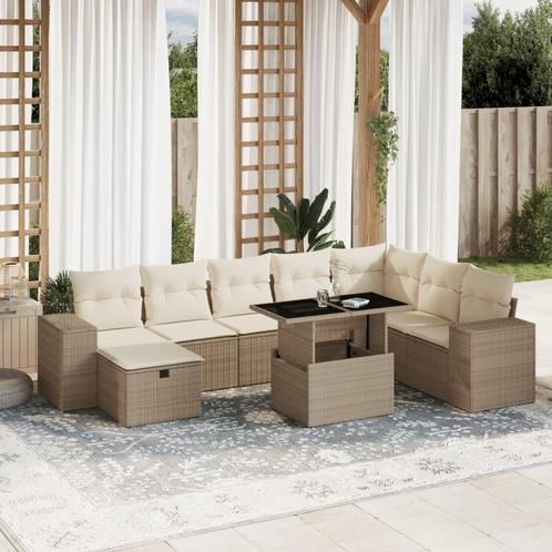 vidaXL 9-delige Loungeset met kussens poly rattan beige, Tuin en Terras, Tuinsets en Loungesets, Loungeset, Nieuw, Rotan, Verzenden