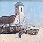 Cor Schaap (1968) - Strandgezicht met Oude Kerk, Antiek en Kunst, Kunst | Schilderijen | Klassiek
