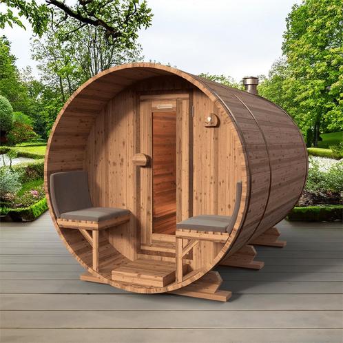 Red Knotty Cedar barrelsauna 300 cm, Sport en Fitness, Sauna, Fins of Traditioneel, Complete sauna, Nieuw, Ophalen of Verzenden