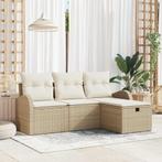 vidaXL Tuin Sofa Set met kussen met opslag 4 pcs Beige Poly, Verzenden, Nieuw, Rotan