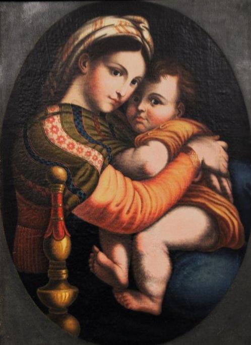 Scuola italiana (XIX), da Raffaello - Madonna della Seggiola, Antiek en Kunst, Kunst | Schilderijen | Klassiek