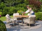 Saba Sardinia low dining tuinset 5 delig 130 cm rond teak, Ophalen of Verzenden, Nieuw