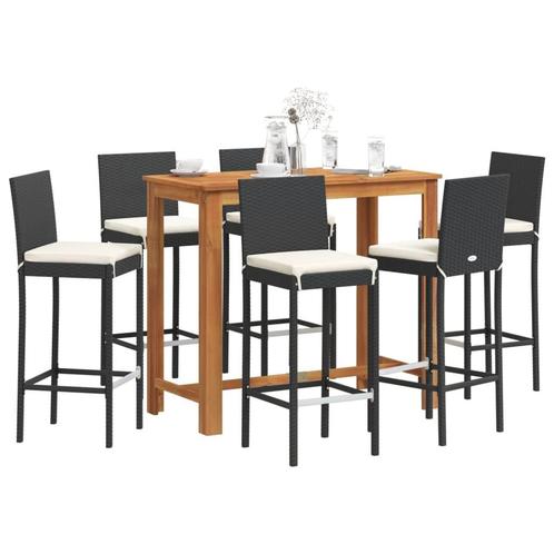 vidaXL 7-delige Tuinbarset massief acaciahout en poly rattan, Tuin en Terras, Tuinsets en Loungesets, Nieuw, 6 zitplaatsen, Rotan