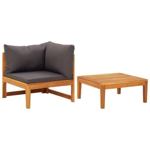 vidaXL 2-delige Loungeset met donkergrijze kussens, Tuin en Terras, Tuinsets en Loungesets, Loungeset, Nieuw, Hardhout, Verzenden
